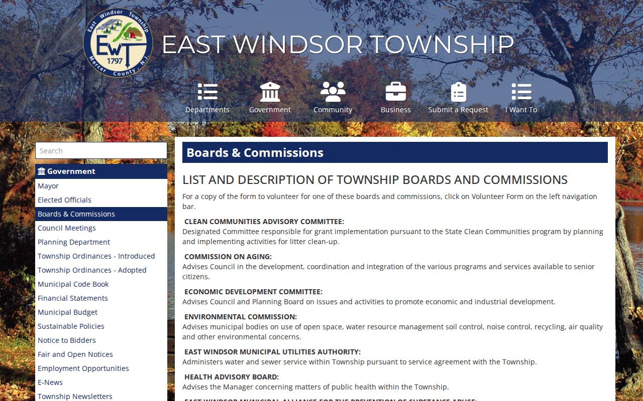 East Windsor neighbors civic context in the township boards and commissions directory